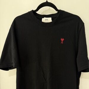 Ami Black Tee with Red Heart Logo